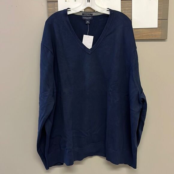 Land’s End Men’s V-Neck Supima Cotton Long Sleeve Navy Sweater- 4XL (58-60) - Picture 1 of 14
